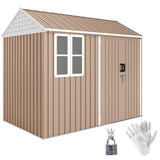 Outsunny 8' x 6' Metal Garden Storage Shed, with Double Swing Doors, Air Vents, Window, Light Brown