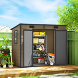 Outsunny 8' x 4' Plastic Outdoor Storage Shed with Floor, Window, Lockable Doors and Vents, Light Brown