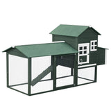 PawHut 84" Wooden Chicken Coop for 2-3 Chickens with Run, Nesting Box, Asphalt Roof, Removable Tray, Ramp, Green