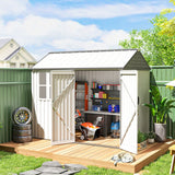 Outsunny 8' x 6' Metal Storage Shed, with Double Swing Doors, Air Vents, Window, White