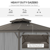 Outsunny 10' x 12' Aluminum Frame Gazebo with Hardtop Metal Double Roof, Curtains and Netting, and Ceiling Hooks, Gray