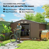 Outsunny 11' x 13' Metal Storage Shed with Double Sliding & Locking Doors, Air Vents, Brown