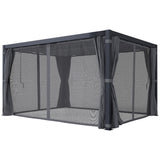 Outsunny 10' x 13' Outdoor Retractable Pergola with Sun Shade, Aluminum Louvered Top, Curtains, Netting, Dark Gray