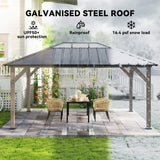 Outsunny 12' x 16' Wood Frame Gazebo with Hardtop Galvanized Steel Roof, UPF50+ Sun Protection, Clear Roof Top, Light Walnut