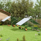 PawHut 10' x 33' x 6.5' Steel Frame Chicken Run with Waterproof and Anti-UV Cover, Lockable Door