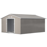 Outsunny 11' x 13' Metal Storage Shed with Double Sliding & Locking Doors, Air Vents, Light Gray