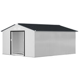 Outsunny 11' x 13' Metal Storage Shed with Double Sliding & Locking Doors, Air Vents, White