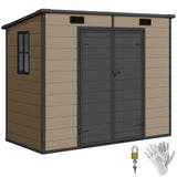 Outsunny 8' x 4' Plastic Outdoor Storage Shed with Floor, Window, Lockable Doors and Vents, Light Brown
