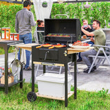 Outsunny Charcoal BBQ Grill with 245 sq. in. Cooking Area, Adjustable Charcoal Pan, 3 Shelves, Thermometer, Black