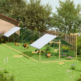 PawHut 10' x 33' x 6.5' Steel Frame Chicken Run with Waterproof and Anti-UV Cover, Lockable Door