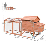 PawHut 96.5" Portable Chicken Coop for 2 - 4 Chickens, With Henhouse, Run, Nesting Box, Wheels, Natural