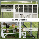 PawHut Large Chicken Coop With Walk-in Outdoor Chicken House with Run, Nesting Box, Waterproof Roof, Perches, 10 - 15 Chickens