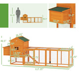PawHut 118" Large Wooden Chicken Coop for 3-6 Chickens with Asphalt Roof, with Henhouse, Run, Slide-Out Tray and Nesting Box, Natural
