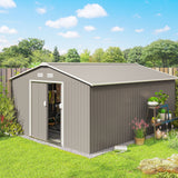 Outsunny 11' x 13' Metal Storage Shed with Double Sliding & Locking Doors, Air Vents, Light Gray