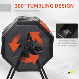 Outsunny Tumbling Compost Bin, Dual Chamber Rotating Composter, 43 Gallon, Orange