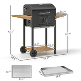 Outsunny Charcoal BBQ Grill with 245 sq. in. Cooking Area, Adjustable Charcoal Pan, 3 Shelves, Thermometer, Black
