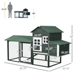 PawHut 84" Wooden Chicken Coop for 2-3 Chickens with Run, Nesting Box, Asphalt Roof, Removable Tray, Ramp, Green