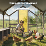 PawHut Large Wooden Chicken Coop for 8-10 Hens, with Walk-in Chicken Run, Waterproof Cover, Nesting Boxes and Perches, Light Brown