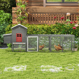 PawHut 118" Large Wooden Chicken Coop for 3-6 Chickens with Asphalt Roof, with Henhouse, Run, Slide-Out Tray and Nesting Box, Gray