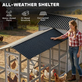 PawHut 147" Extra Large Wooden Chicken Coop for 8–10 Hens, with Run, Predator-Proof Mesh, Gray