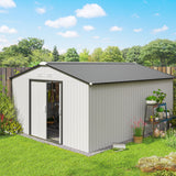 Outsunny 11' x 13' Metal Storage Shed with Double Sliding & Locking Doors, Air Vents, White