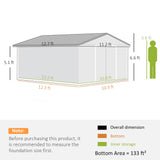 Outsunny 11' x 13' Metal Storage Shed with Double Sliding & Locking Doors, Air Vents, Light Gray