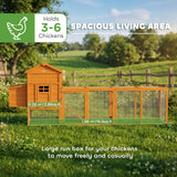 PawHut 118" Large Wooden Chicken Coop for 3-6 Chickens with Asphalt Roof, with Henhouse, Run, Slide-Out Tray and Nesting Box, Natural