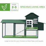 PawHut 84" Wooden Chicken Coop for 2-3 Chickens with Run, Nesting Box, Asphalt Roof, Removable Tray, Ramp, Green
