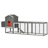 PawHut 118" Large Wooden Chicken Coop for 3-6 Chickens with Asphalt Roof, with Henhouse, Run, Slide-Out Tray and Nesting Box, Gray