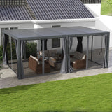 Outsunny 12' x 19' Aluminum Pergola with Adjustable Louvered Roof, Curtains and Netting, Dark Gray