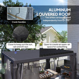 Outsunny 10' x 13' Outdoor Retractable Pergola with Sun Shade, Aluminum Louvered Top, Curtains, Netting, Dark Gray