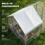 PawHut Large Wooden Chicken Coop for 8-10 Hens, with Walk-in Chicken Run, Waterproof Cover, Nesting Boxes and Perches, Light Brown