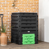 Outsunny Garden Compost Bin, 120 Gallon (450L) Garden Composter, BPA Free, with 80 Vents and 2 Sliding Doors, Black