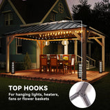Outsunny 12' x 16' Wood Frame Gazebo with Hardtop Galvanized Steel Roof, UPF50+ Sun Protection, Clear Roof Top, Light Walnut
