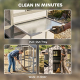 PawHut 147" Extra Large Wooden Chicken Coop for 8–10 Hens, with Run, Predator-Proof Mesh, Gray