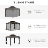 Outsunny 10' x 12' Aluminum Frame Gazebo with Hardtop Metal Double Roof, Curtains and Netting, and Ceiling Hooks, Gray