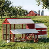PawHut 187.3" Large Chicken Coop, Walk-in Wooden Hen House, Outdoor Poultry Cage with Run, Weatherproof Roof, Nesting Box, 10 - 15 Chickens