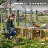 PawHut Large Wooden Chicken Coop for 8-10 Hens, with Walk-in Chicken Run, Waterproof Cover, Nesting Boxes and Perches, Light Brown