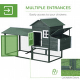 PawHut 84" Wooden Chicken Coop for 2-3 Chickens with Run, Nesting Box, Asphalt Roof, Removable Tray, Ramp, Green