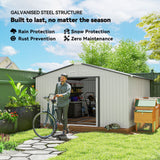 Outsunny 11' x 13' Metal Storage Shed with Double Sliding & Locking Doors, Air Vents, White