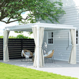 Outsunny 10' x 13' Outdoor Retractable Pergola with Sun Shade, Aluminum Louvered Top, Curtains, Netting, White