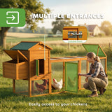 PawHut 118" Large Wooden Chicken Coop for 3-6 Chickens with Asphalt Roof, with Henhouse, Run, Slide-Out Tray and Nesting Box, Natural