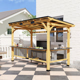 Outsunny 13' x 6' Wooden BBQ Grill Gazebo, Outdoor Hardtop Metal Roof, 2 Bar Shelves and 6 Hooks, Natural Wood