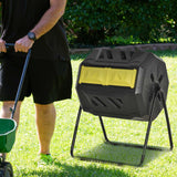 Outsunny Tumbling Compost Bin, Dual Chamber Rotating Composter, 43 Gallon, Yellow