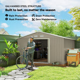 Outsunny 11' x 13' Metal Storage Shed with Double Sliding & Locking Doors, Air Vents, Light Gray