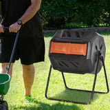 Outsunny Tumbling Compost Bin, Dual Chamber Rotating Composter, 43 Gallon, Orange