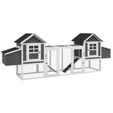 PawHut 124" Wooden Chicken Coop With Dual Henhouses, Run, Ramps, Nesting Boxes, Gray