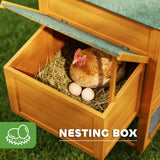 PawHut 118" Large Wooden Chicken Coop for 3-6 Chickens with Asphalt Roof, with Henhouse, Run, Slide-Out Tray and Nesting Box, Natural
