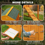 PawHut 118" Large Wooden Chicken Coop for 3-6 Chickens with Asphalt Roof, with Henhouse, Run, Slide-Out Tray and Nesting Box, Natural