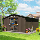 Outsunny 11' x 13' Metal Storage Shed with Double Sliding & Locking Doors, Air Vents, Brown